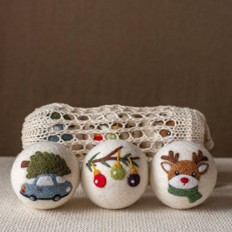 Holiday Dryer Balls Natural Wool – Gift Sets of 3