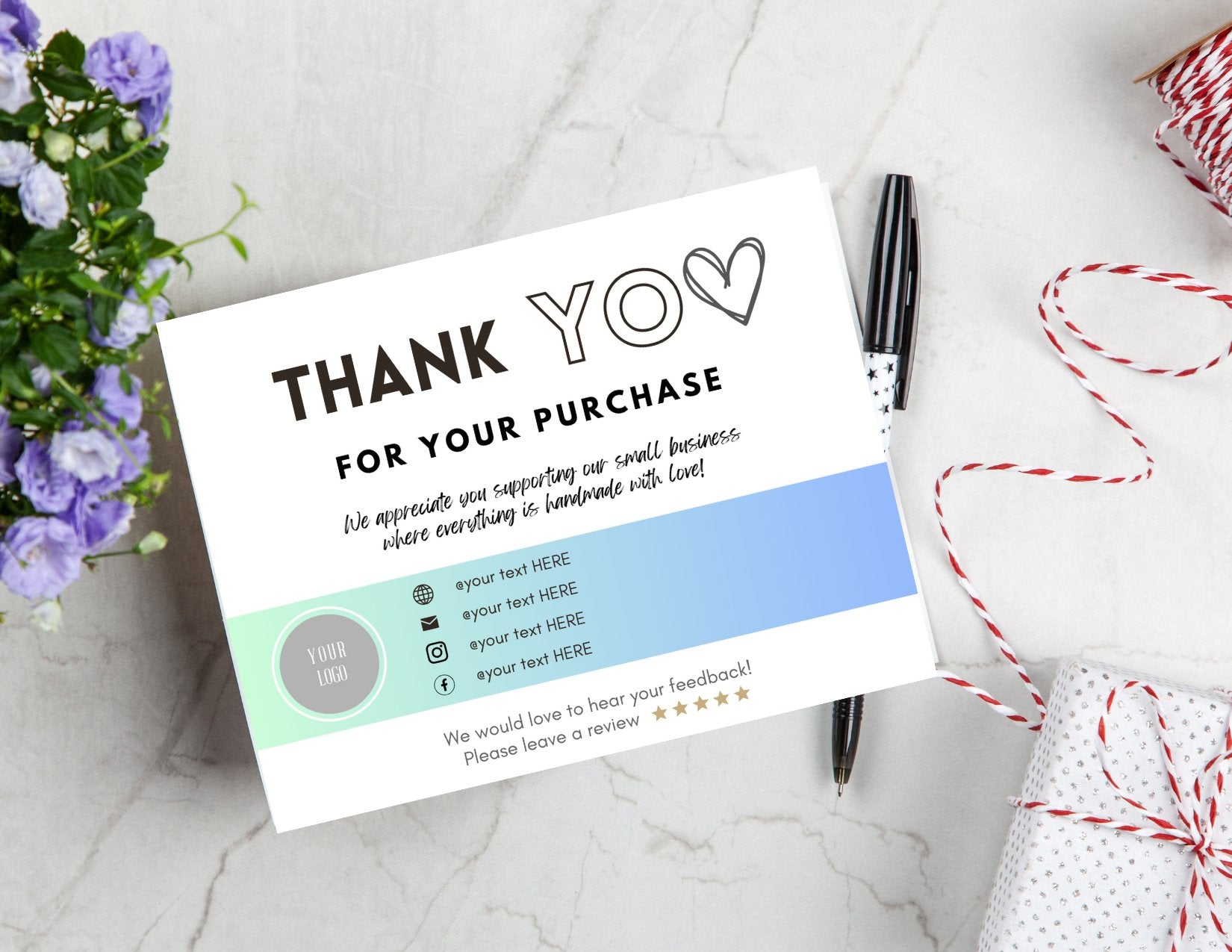 Editable Handmade Business Thank You card template - Monika Botanika Inc.