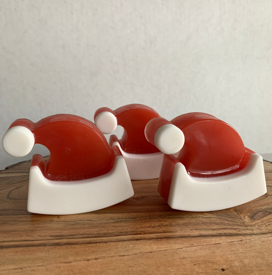 Santa hat glycerin goat milk soap bar. Christmas stocking stuffer, Christmas gift