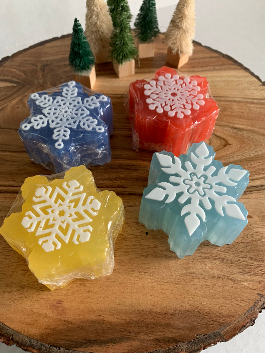 Snowflake glycerin soap bar. Perfect Christmas stocking stuffer